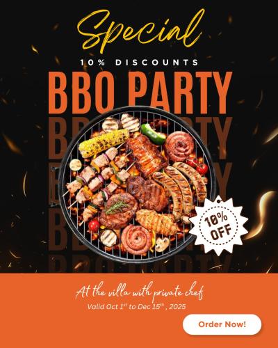 a flyer for a bbq party with a grill of food at Luxury Dana Beach Resort & Spa in Danang