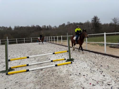 a person riding a horse jumping over an obstacle at Baba Jagna in Chocimów