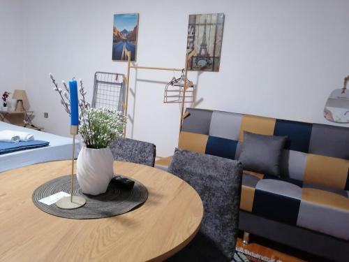 a living room with a table and a couch at Apartments Marijana in Gevgelija