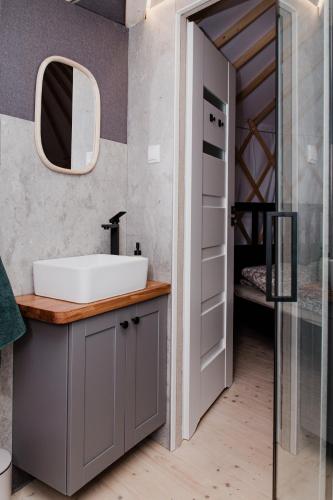 a bathroom with a sink and a mirror at Gajurta in Rudnica