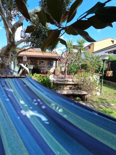 a hammock in a yard with a house at Dimora Sardo in Pietramelara