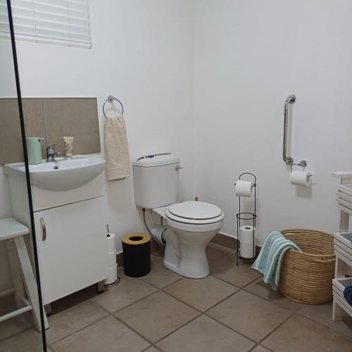 a bathroom with a toilet and a sink at Ria's Rest Self Catering Flatlet in Sedgefield