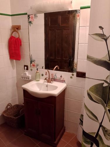 a bathroom with a sink and a mirror at Villa Mayxar in Almáchar