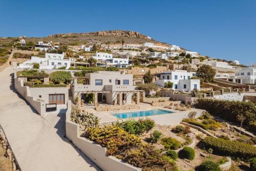 an aerial view of a villa with a swimming pool at ZELION VILLA in Stelida