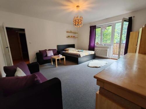 a living room with a couch and a bed at Star #2B215 in Brno