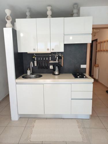 a kitchen with white cabinets and a sink at Bistra in Ajdovščina