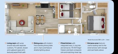 un diagrama del plano del piso de un apartamento en Billing Aquadrome Holiday Park Fishing Lakes Gold Caravan, en Great Billing