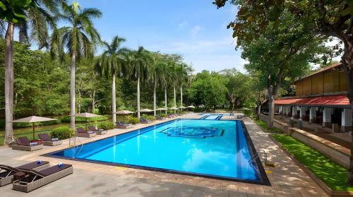 an image of a pool at a resort with palm trees at Cinnamon Lodge Habarana in Sigiriya
