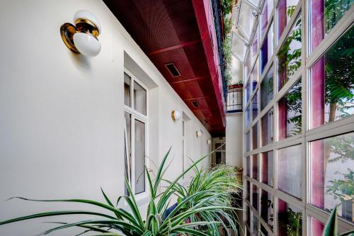 a hallway with plants on the side of a building at Elisabeth Old Town in Bratislava