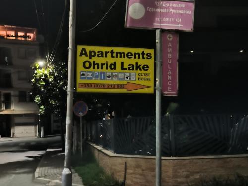 a sign that is on the side of a street at Apartments Ohrid Lake in Ohrid