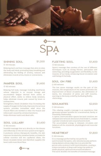 a page of a brochure for a spa at Casa del Alma Hotel Boutique & Spa in San Cristóbal de Las Casas