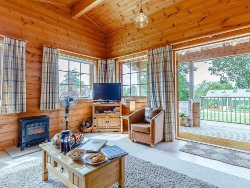 a living room with a fireplace and a tv at 2 Bed in Blandford Forum 61027 in Child Okeford