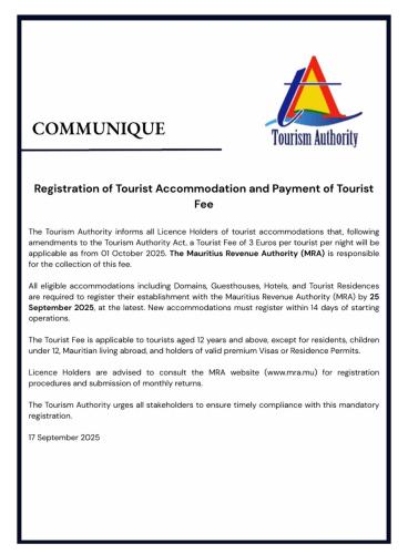 a screenshot of a document with the transition authority at Ocean Villas Apart Hotel in Grand Baie