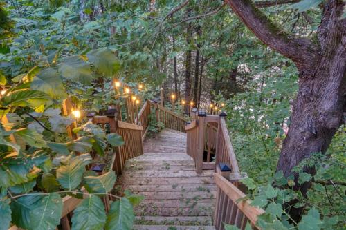 a stairway with lights on it in a forest at Château Saint-Émile in Namur