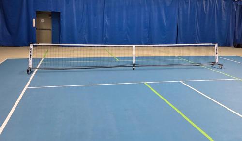 a tennis net on a blue tennis court at Tamarack Wisconsin Dells, a Ramada by Wyndham in Wisconsin Dells