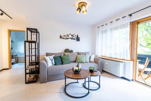 Χώρος καθιστικού στο WälderNestchen - zentral - Natur pur - Tiefgarage - Balkon - modernes 2 Zimmer Appartement
