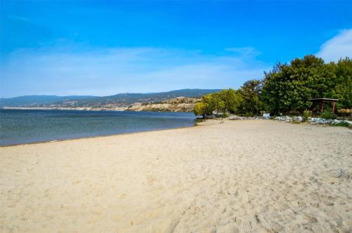 a sandy beach next to a body of water at Coast Penticton Hotel in Penticton