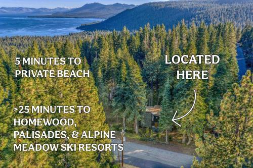 a picture of a forest with mountains and a lake at The Haus of Pine A Vintage Tahoe Cabin in Tahoe City