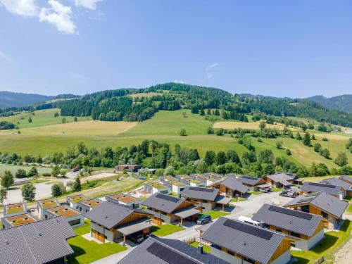 an aerial view of a small village in the mountains at Grebenzen Lodge Edelweiss in Sankt Lambrecht