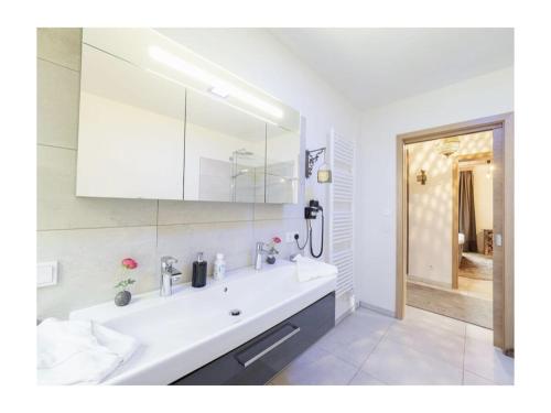 ボレンドルフにあるOne-bedroom apartmentの洗面台と鏡のある白いバスルーム