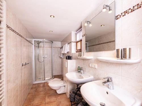 a bathroom with a sink and a toilet and a shower at Time out at the mountain spring in Mitterbach