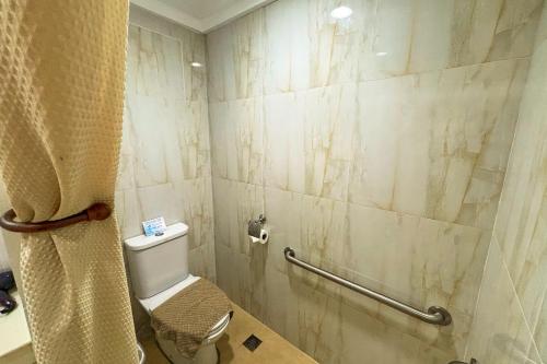 a bathroom with a toilet and a shower at Arkipelago Divers and Beach Resort in Puerto Galera