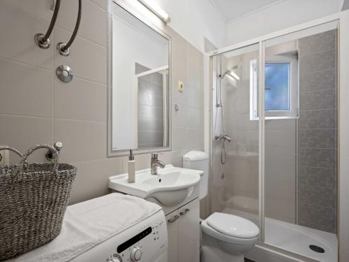 a bathroom with a sink and a toilet and a shower at One-Bedroom Apartment With Pool in Brodarica