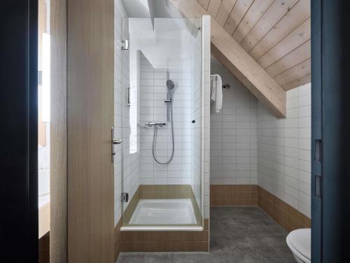 a bathroom with a shower with a tub at ibis Chur in Chur