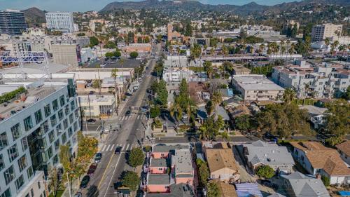 an aerial view of a city with buildings at Southwest by AvantStay Heart of Hollywood Remodeled 1920s Bungalow in Los Angeles