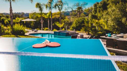 a pair of flip flops sitting on a pool table at Grapevine by AvantStay Secluded 5BR Villa 4 Acres of Vineyards Avo Groves in Temecula