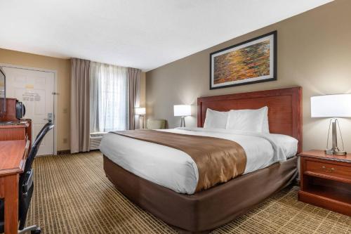 a hotel room with a large bed and a desk at Quality Inn Cheraw in Cheraw
