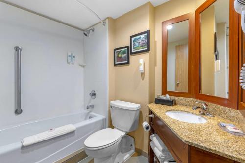 a bathroom with a toilet and a sink and a tub at Comfort Inn Wichita Falls North in Wichita Falls
