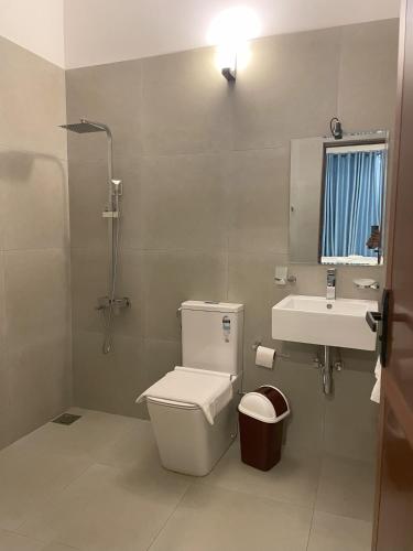 a bathroom with a toilet and a sink at Palazzo Beach Hotel in Hikkaduwa