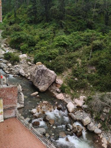 a view of a river with rocks and trees at Shri Hanuman Vatika Homestay in Nainital