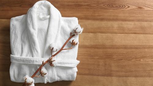 a white towel on top of a wooden table at Lalagunebages, Panoramic View in Bages