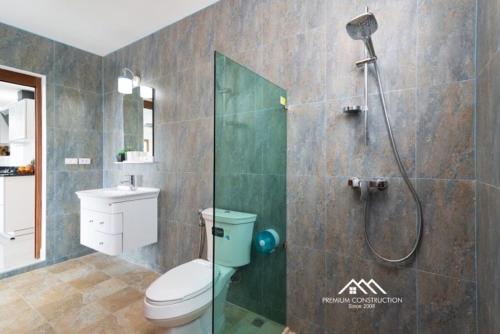 a bathroom with a shower with a toilet and a sink at Villa Ruby Samantha 2BR with Sea View in Amphoe Koh Samui