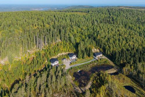 an aerial view of a house in the middle of a forest at Karkutahko Villas 1A - Spacious 3BR Villa in Tahko with Private Sauna in Ruokonen