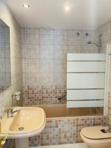 a bathroom with a sink and a toilet at Playa Golf Apartamentos con Piscina in Benalmádena