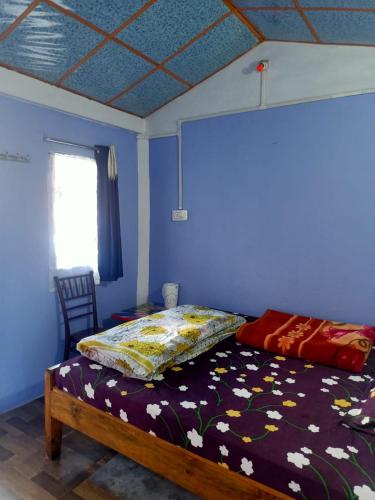 a bedroom with a bed in a blue room at Hams Cherrapunji in Cherrapunji