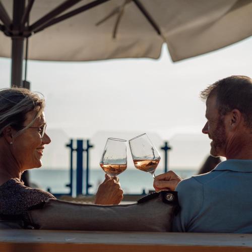 a man and a woman holding glasses of wine at Beachvilla - 8 people in Makkum