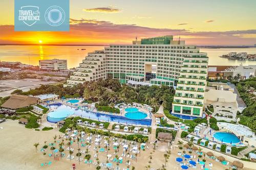 an aerial view of a hotel on the beach at Live Aqua Cancun - Adults Only - All-Inclusive in Cancún
