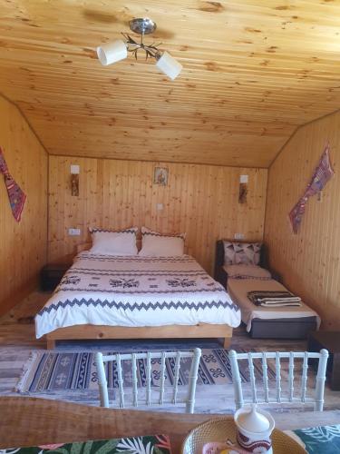 Ένα ή περισσότερα κρεβάτια σε δωμάτιο στο Cabana doi mesteceni