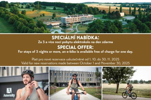 a collage of photos of a man riding a bike at Amenity Hotel & Resort Česká Kanada in Nová Bystřice