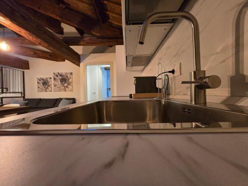 a kitchen with a stainless steel sink in a room at Residenze La Barchessa in Santo Stefano di Zimella