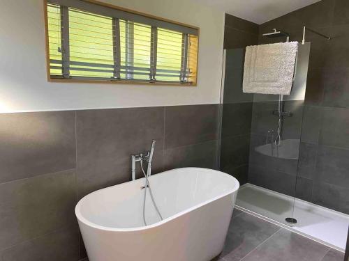 Koupelna v ubytování Contemporary 3 bed luxury Spa lodge with hot tub