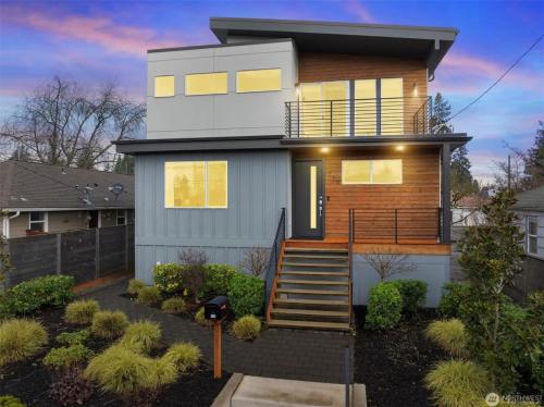 a house with a staircase in a yard at New House with Chef's Kitchen and Spa-like Suite in Seattle