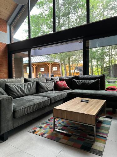 a living room with a couch and a coffee table at FORESTHOUSE in Łubowo