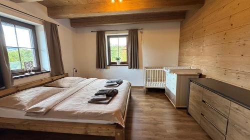 Ein Bett oder Betten in einem Zimmer der Unterkunft Chalupa Jizerka