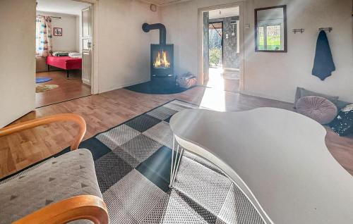 a living room with a fireplace and a couch at Pet Friendly Home In Söderköping in Söderköping
