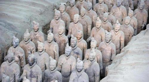 a painting of a group of stone statues at Xian Elegant Oriental Hotel in Xi'an